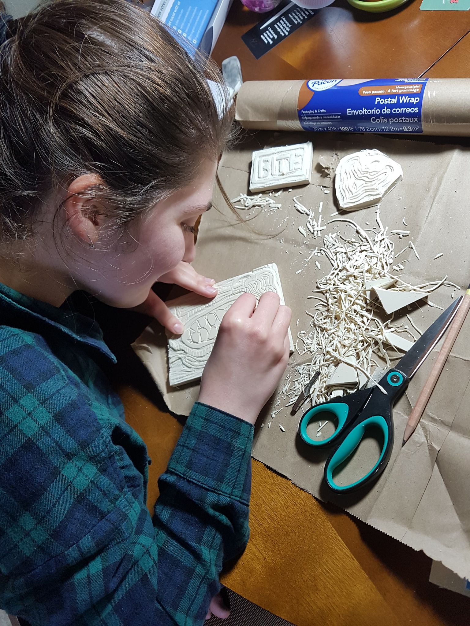 carving stamps for our packaging.