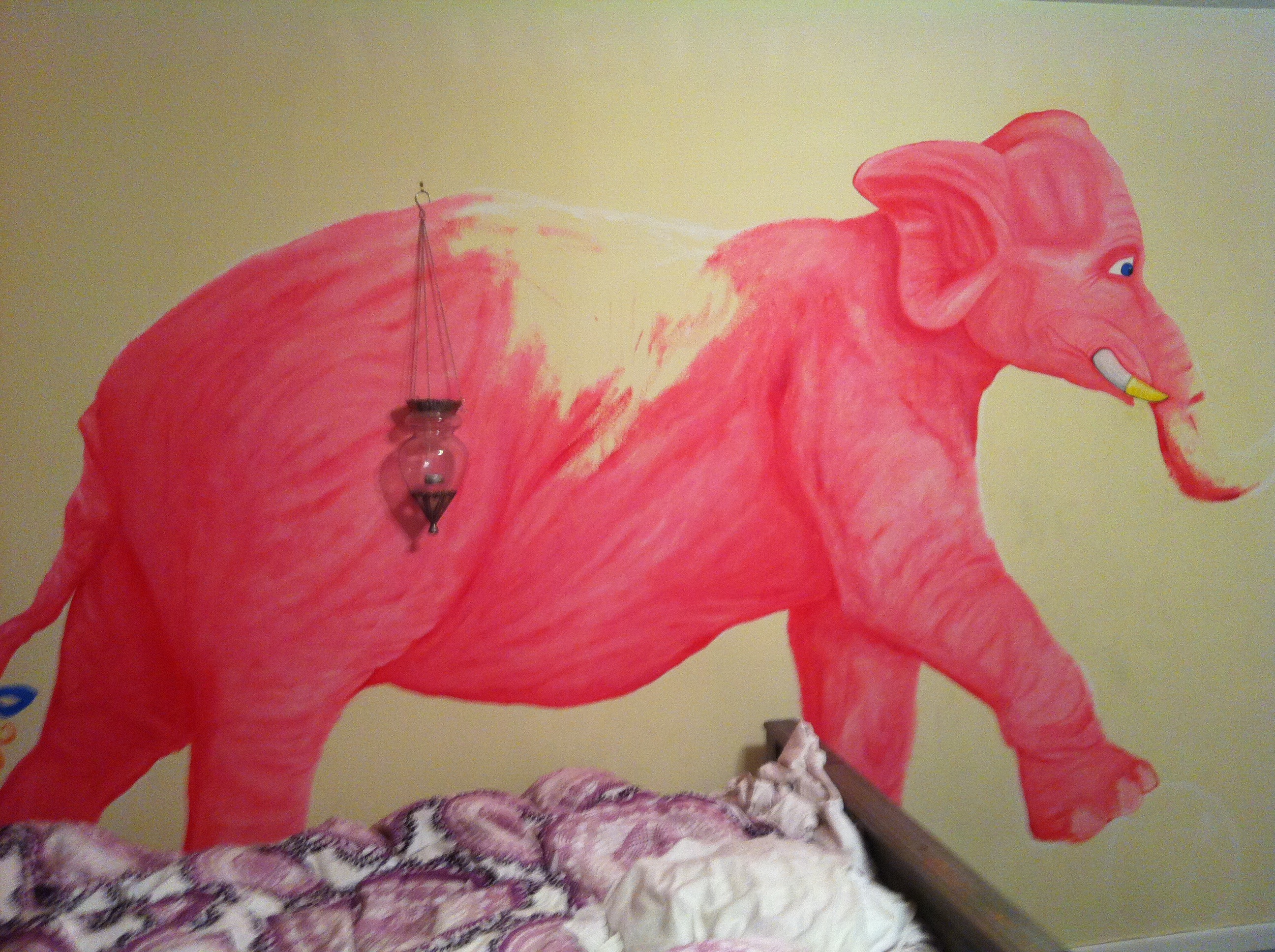 pink elephant mural.